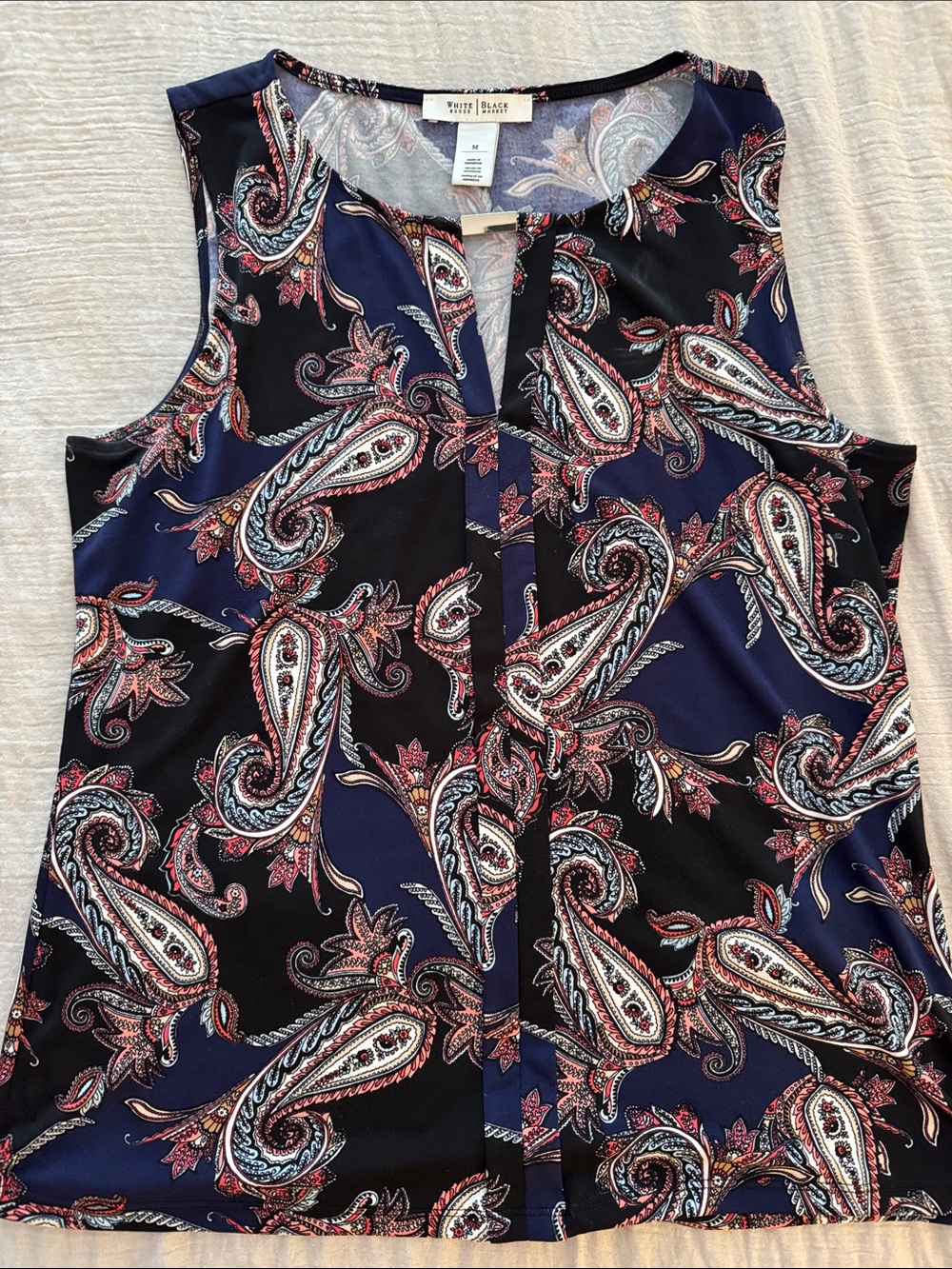 White House Black Market Navy and Black Paisley Sleeveless Top Medium